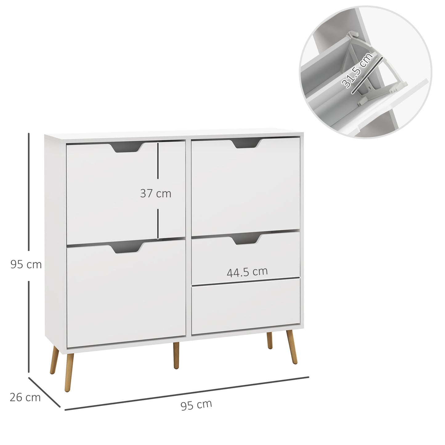 Shoe Storage Cabinet, 4 Flip Drawers, Shoe Organizer for 8-16 Pairs of Shoes, White