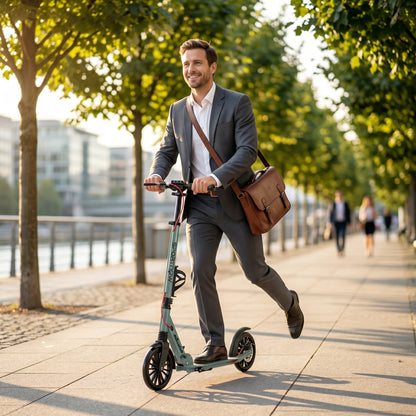 Foldable Kick Scooter with Height Adjustable Handlebar, One-click Folding Adult Scooters with 200 mm Big Wheels, Silver Tone