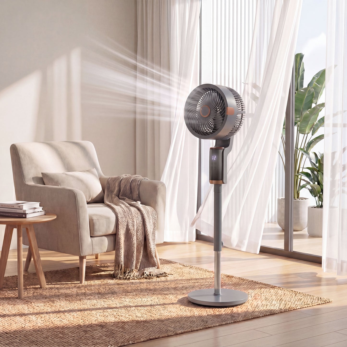 20 dB Silent Standing Fan for Bedroom, 44" Pedestal Fan with 90° Oscillating, 8 Speeds and LED Light, Grey