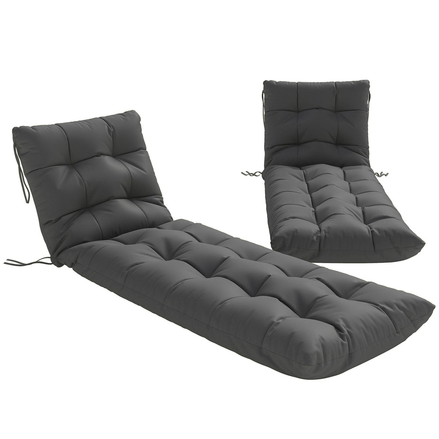 Sun Lounger Cushions Only, Garden Lounge Chair Cushions Set of 2, Sunbed Replacement Pads with 4 Ties, Dark Grey