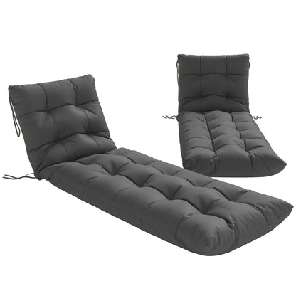 Sun Lounger Cushions Only, Garden Lounge Chair Cushions Set of 2, Sunbed Replacement Pads with 4 Ties, Dark Grey