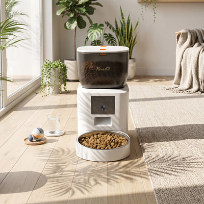 Automatic Cat Feeder with Camera, 2.4G WiFi, APP Control 4L Pet Feeder 1-10 Meals with 2-Way Audio, Dual Power Supply