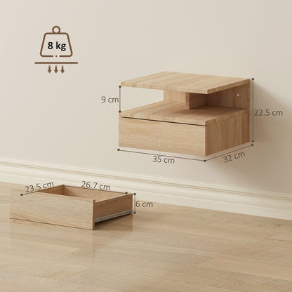Set of Two Floating Bedside Tables - Oak Tone
