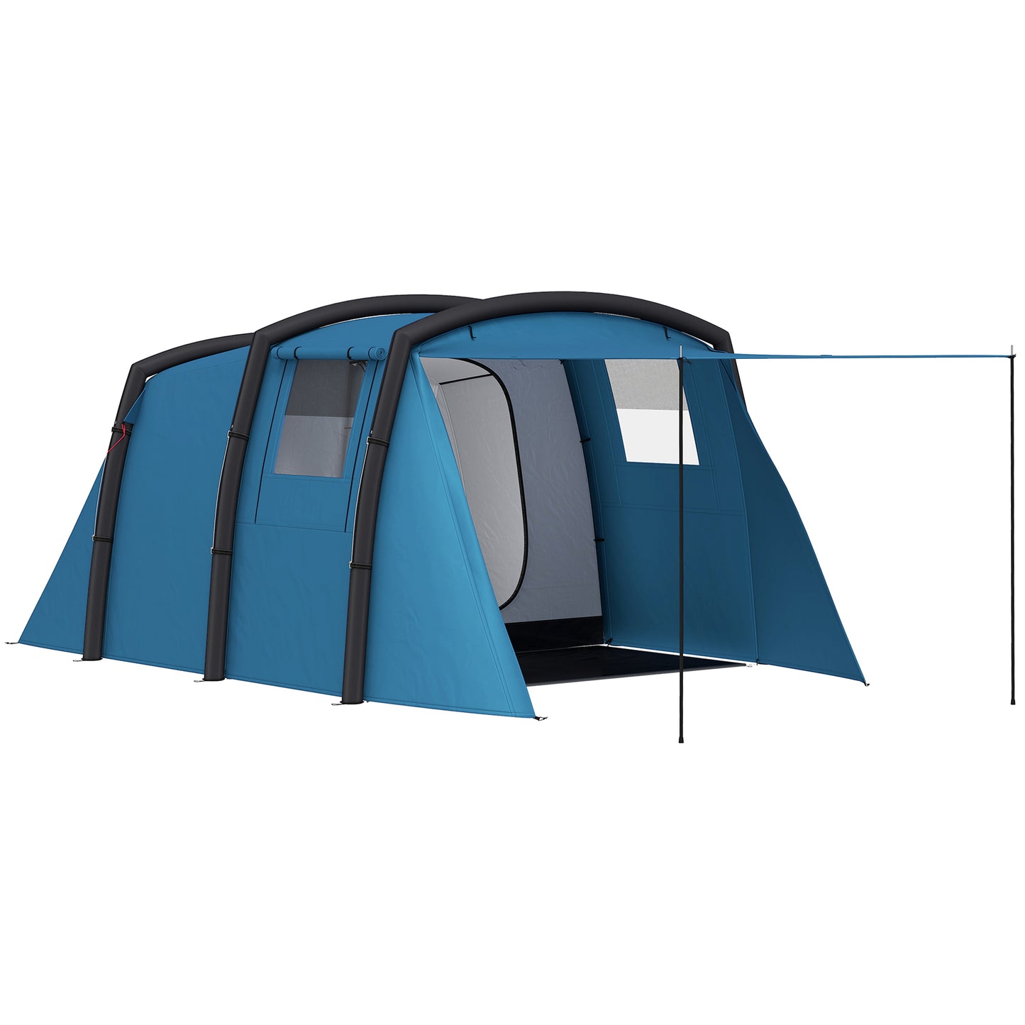 Inflatable 3-4 Man Tunnel Tent w/ Air Pump, Living Area & Vestibule, Waterproof Family Camping Air Tent, Sewn In Groundsheet