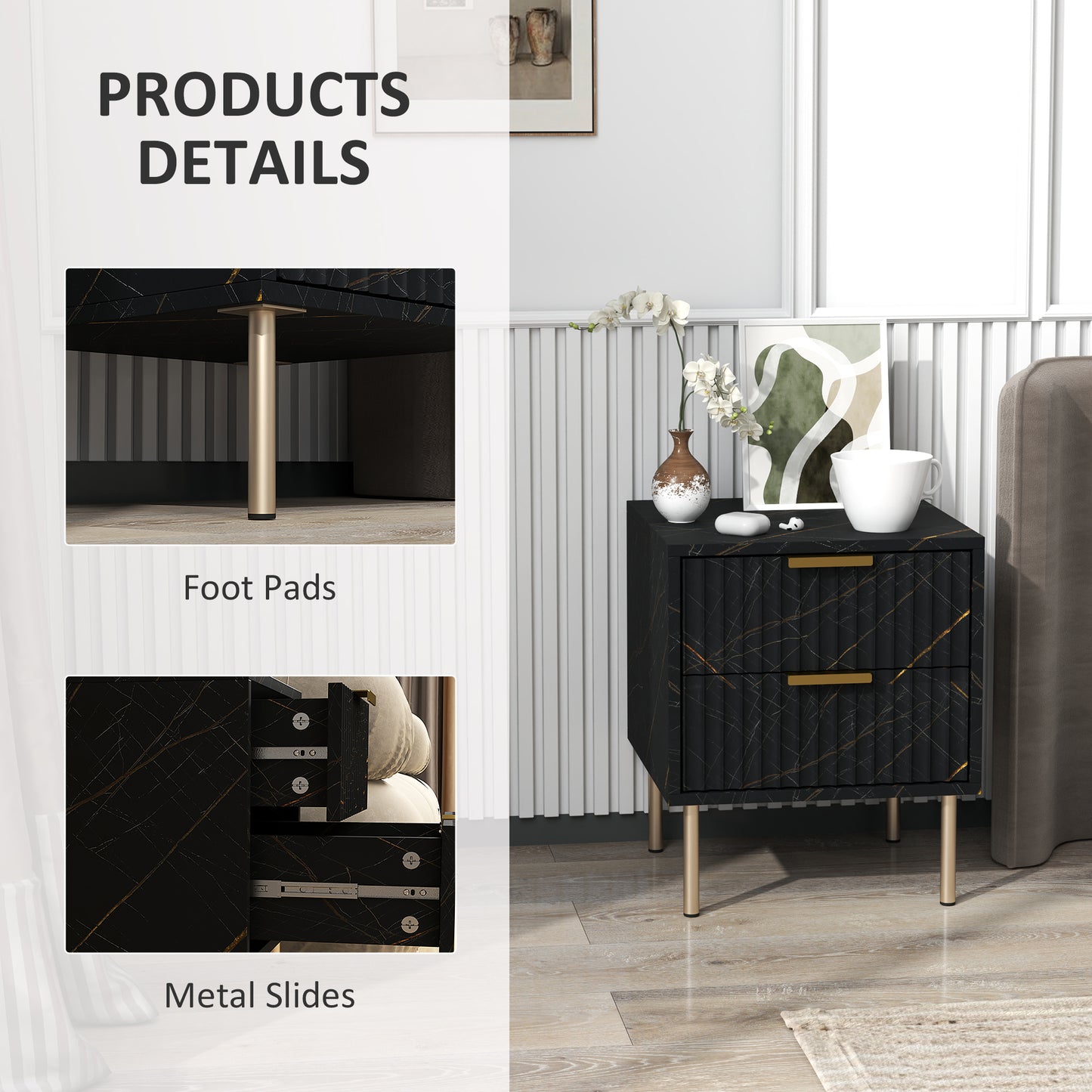Elegant Two-Drawer Bedside Table - Black