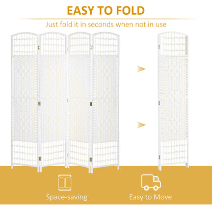 4 Panel Folding Room Divider, Privacy Screen, Paravent Partition Separator for Living Room, Bedroom, White