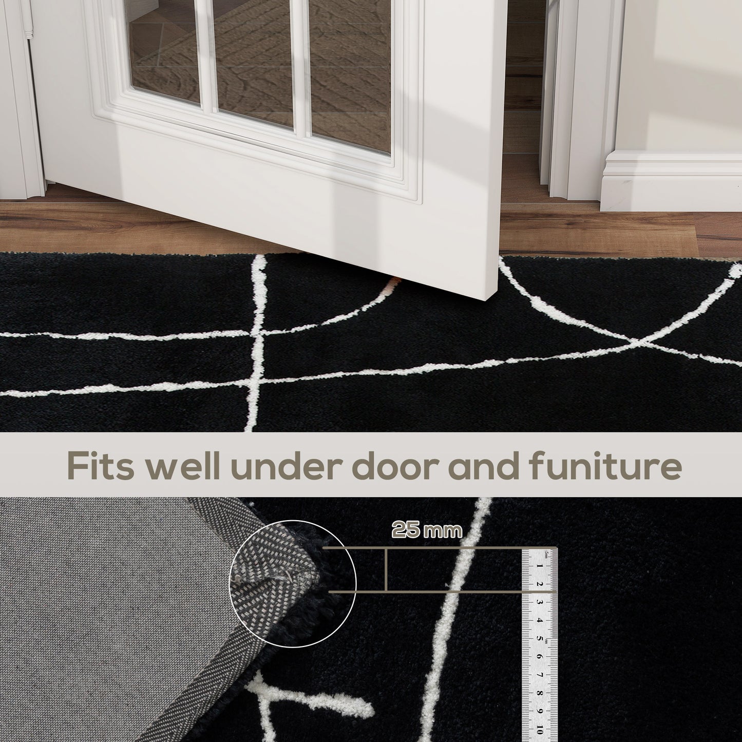 Modern Fluffy Area Rug, Geometric Pattern Washable Rug, Soft High Pile Floor Carpet for Living Room, Bedroom, Dining Room