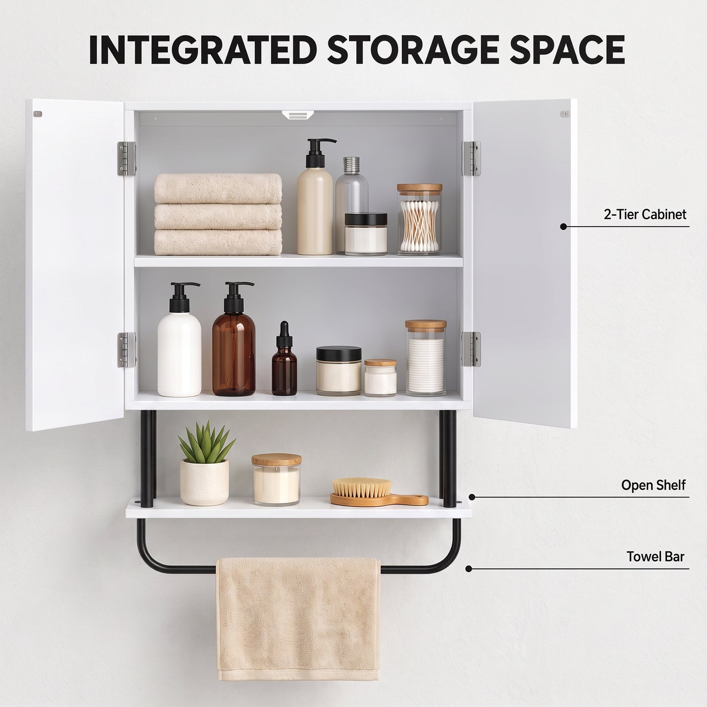 Bathroom Wall Cabinet Modern Space Saver Wall Mounted Cabinet Doors Storage White