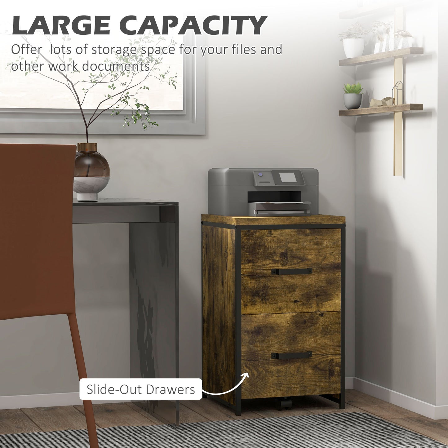 2-Drawer file Cabinet, Industrial filing cabinets for Home, Hanging File Folders, Vertical Home Office Organizer for A4 Size