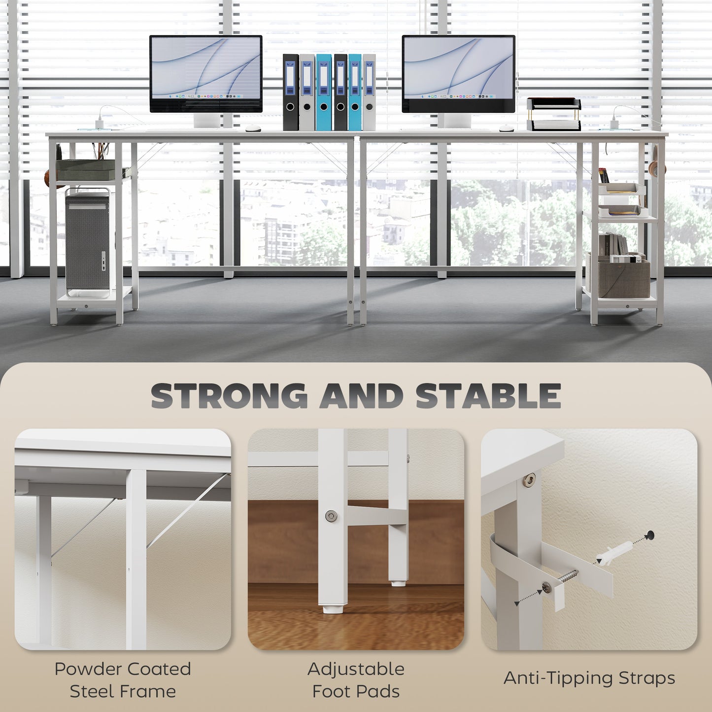 Computer Desk, with Power Sockets - White