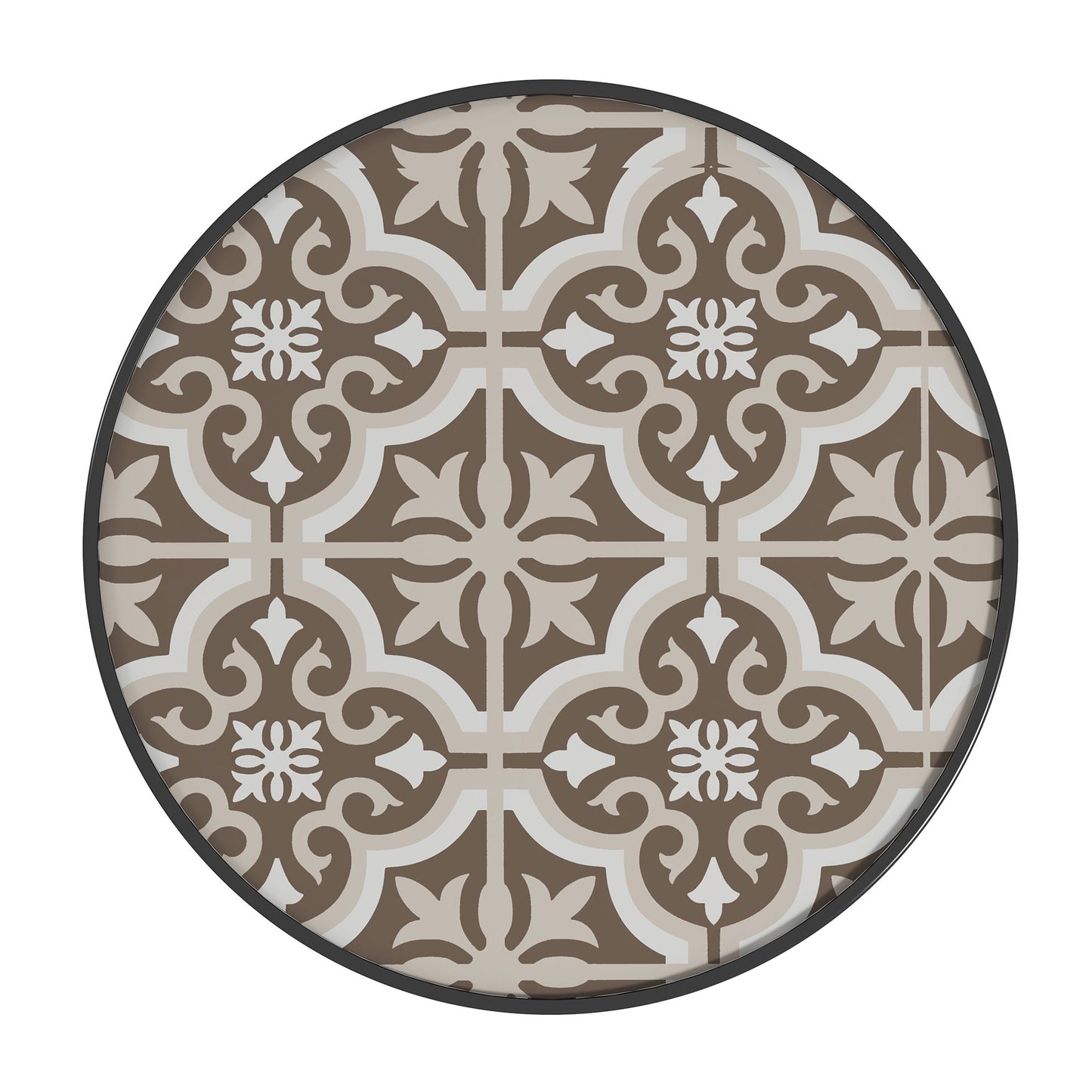 Φ60 Garden Table, with Glass Printed Tabletop - Brown