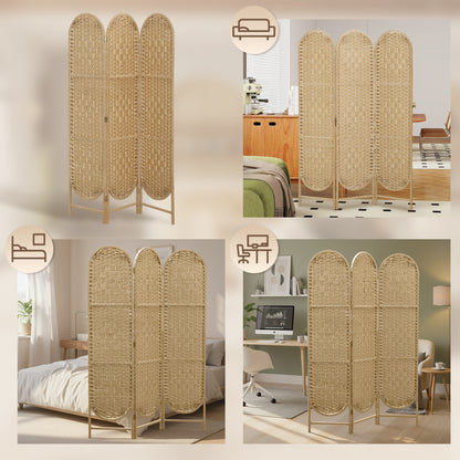 Freestanding Privacy Screen, 3 Panel Folding Room Divider for Living Room, Bedroom and Office, Natural Wood Finish