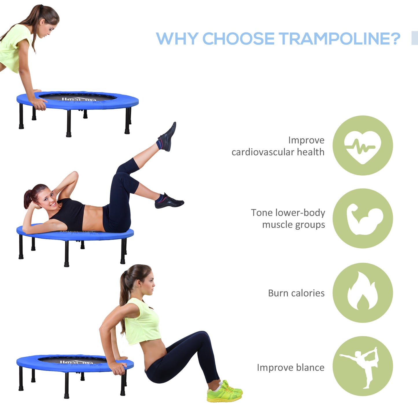 36" Mini Fitness Trampoline Home Gym Yoga Exercise Rebounder Indoor Outdoor Jumper with Safety Pad, Support Up to 100 KG