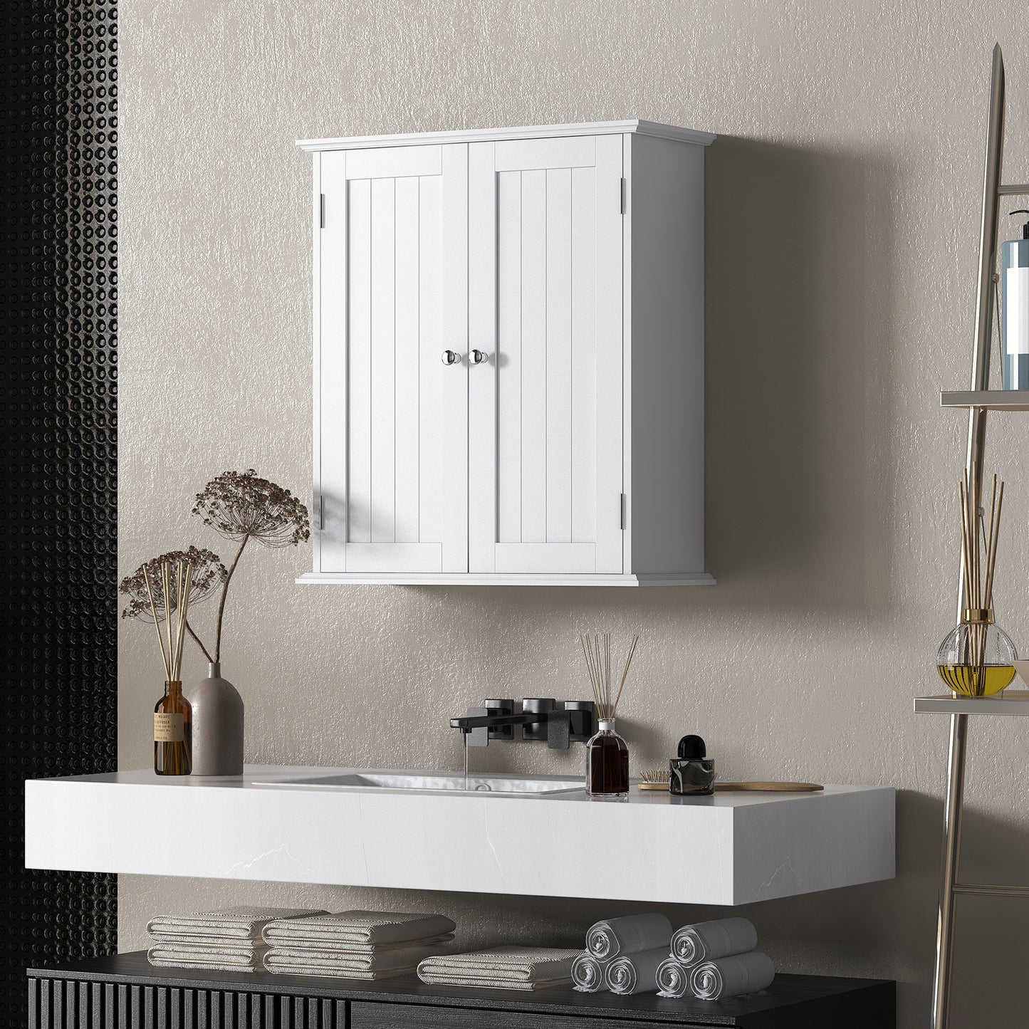 Bathroom Wall Cabinet, 3-Tier Wall-Mounted Bathroom Storage Cabinet with Adjustable Shelf, White