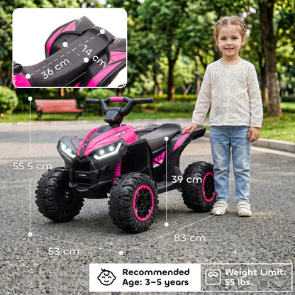 12V Ride-On Quad Bike w/ Music, Horn, for Ages 3-5 Years - Pink