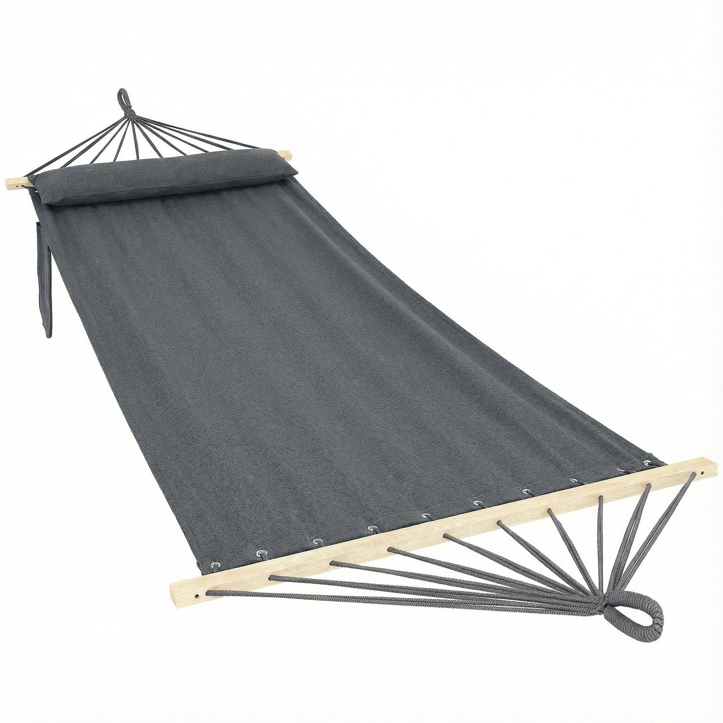 Cotton Hammock, Soft Portable Swing Sleeping w/ Headrest & Side Pocket, Dark Grey
