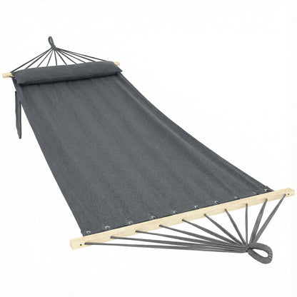 Cotton Hammock, Soft Portable Swing Sleeping w/ Headrest & Side Pocket, Dark Grey