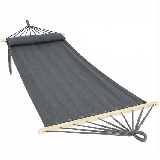 Cotton Hammock, Soft Portable Swing Sleeping w/ Headrest & Side Pocket, Dark Grey