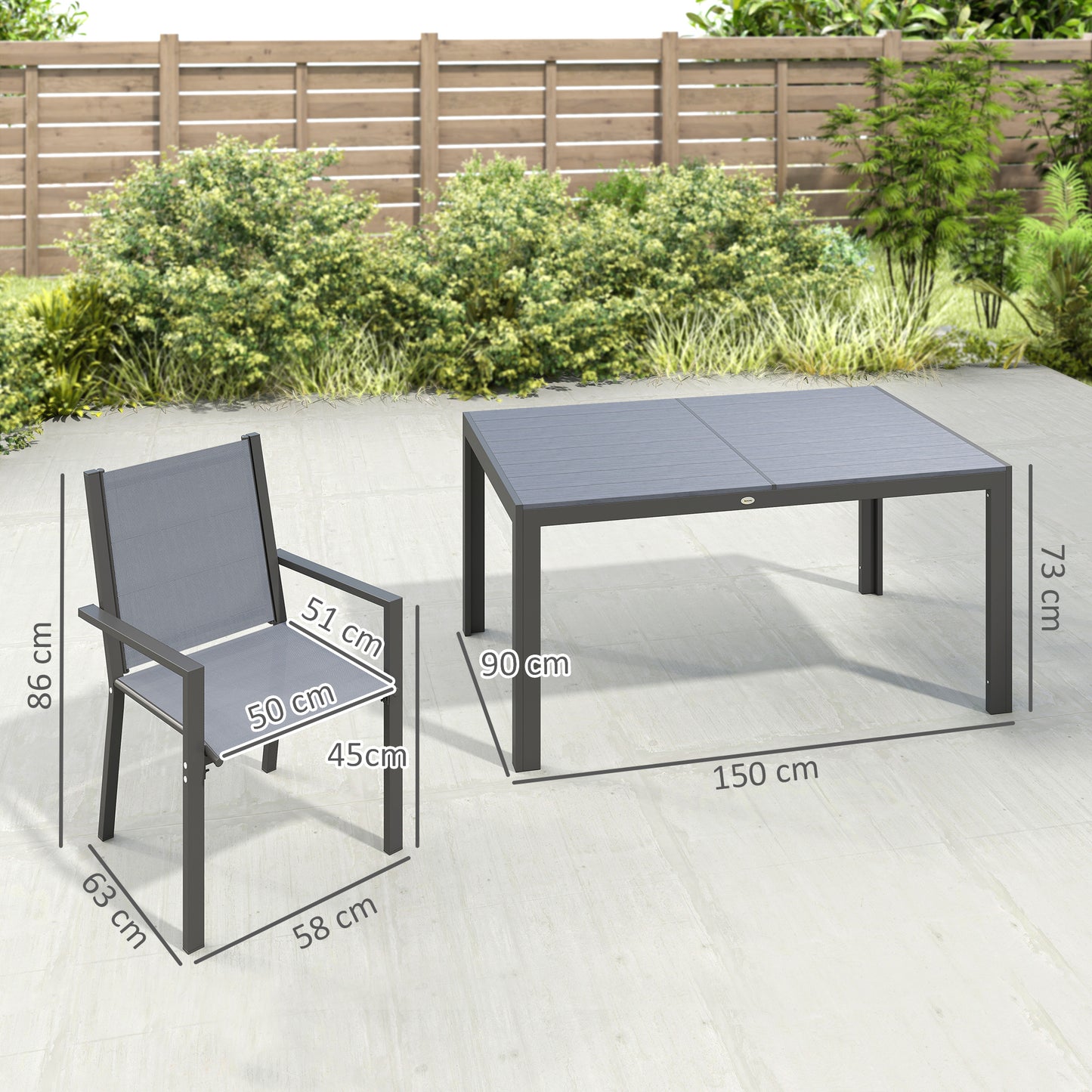 Seven-Piece Garden Dining Set, with Plastic Wood-Top Table - Grey