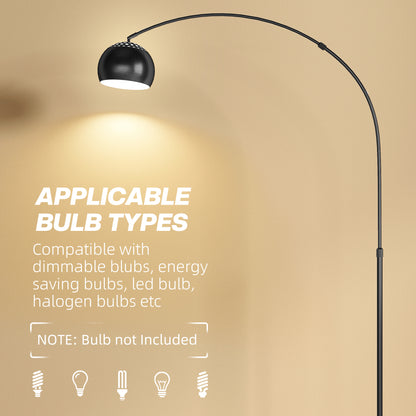 Arc Floor Lamp for Living Room, Modern Adjustable Standing Lamp with Faux Black Marble Base Black