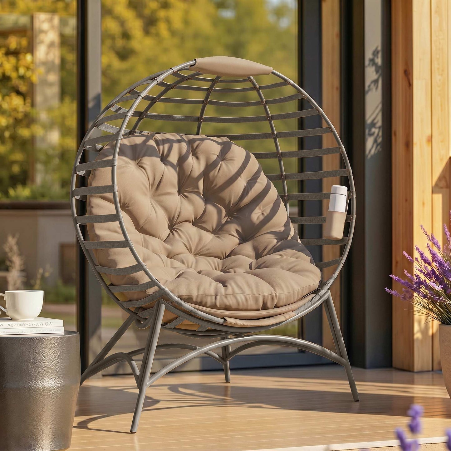 Egg Chair with Cushion & Side Pocket - Sand