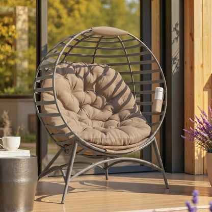 Egg Chair with Cushion & Side Pocket - Sand