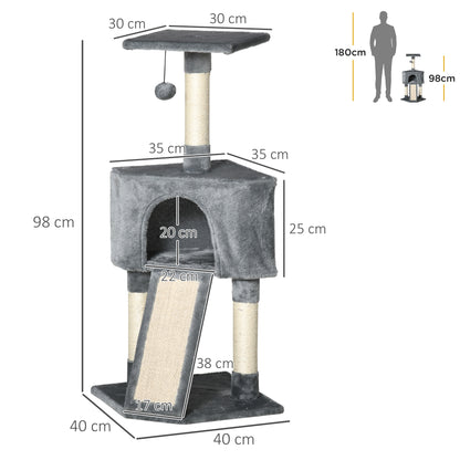 Corner Cat Tree for Indoor Cats, Kitten Tower with Scratching Post House Ladder Toy - Grey