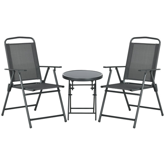 Three-Piece Garden Seat Set, with Glass-Top Table - Dark Grey