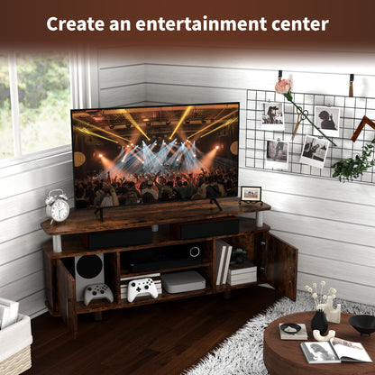 TV Unit Cabinet for TVs up to 55 Inches with Storage Shelves and Cupboard, Entertainment Centre for Living Room, Rustic Brown