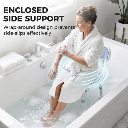Shower Chair with Padded Seat Adjustable Height Shower Stool Bath Seat with Back and Anti-Slip Feet