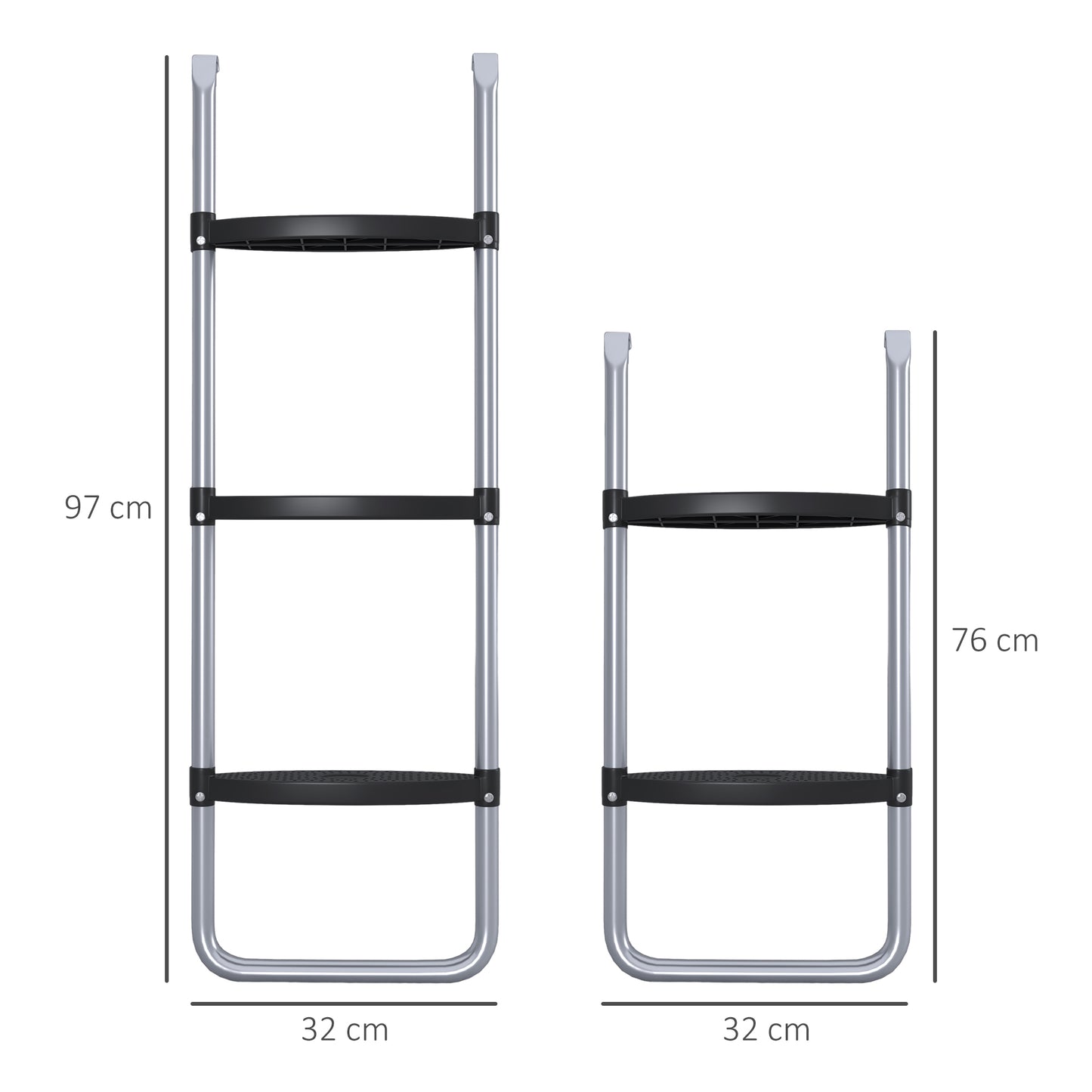 Galvanised Steel Trampoline Ladder, 2 Steps/3 Steps Outdoor Trampoline Accessories for 6ft, 8ft, 10ft, 12ft, 13ft, 14ft