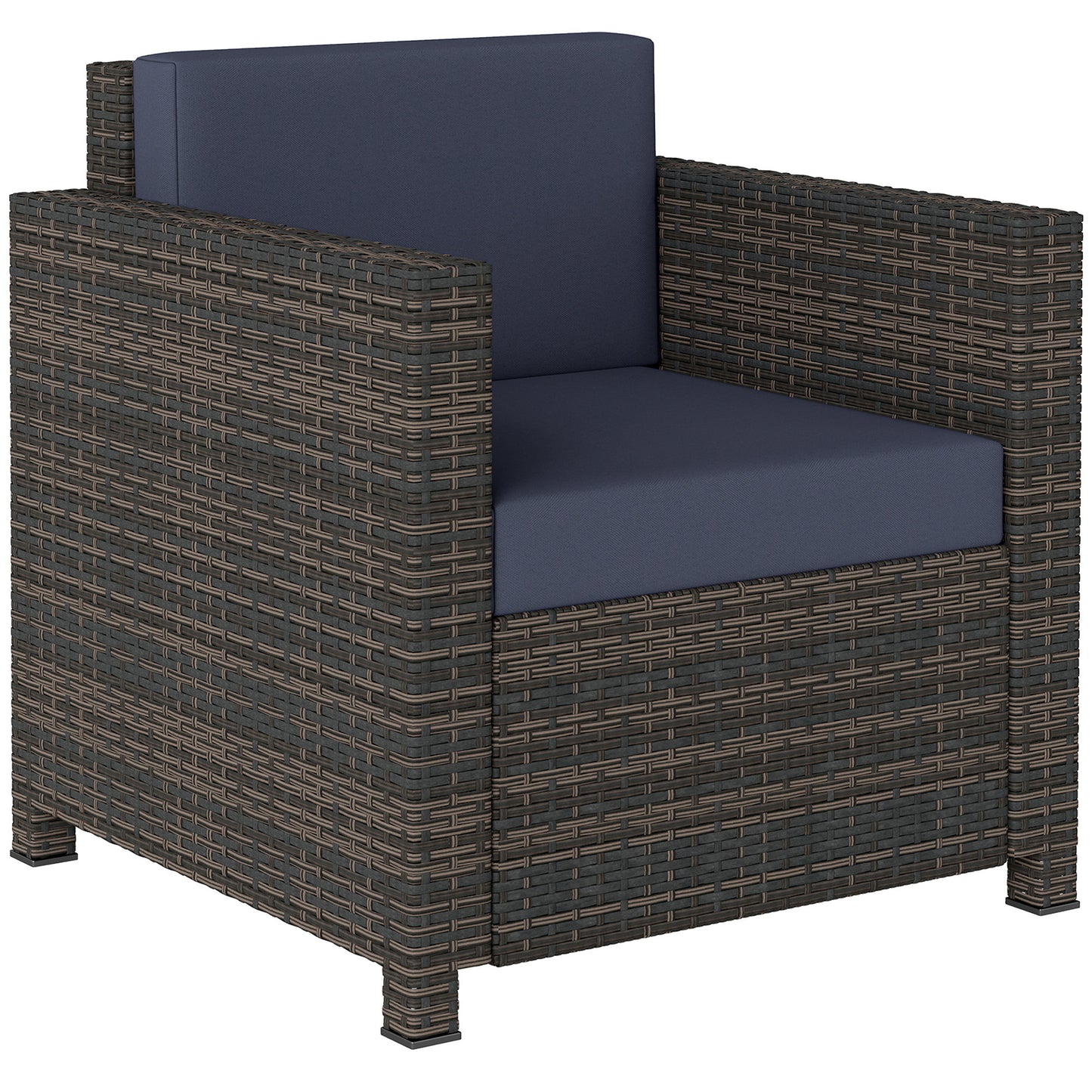 PE Rattan Garden Armchair with Cushion - Mixed Brown/Navy Blue