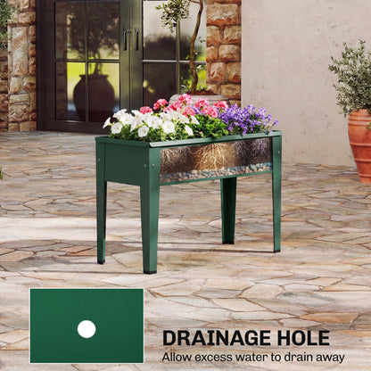 Raised Planter, Metal Raised Garden Bed on Legs with Drainage Hole and Foot Covers, Green