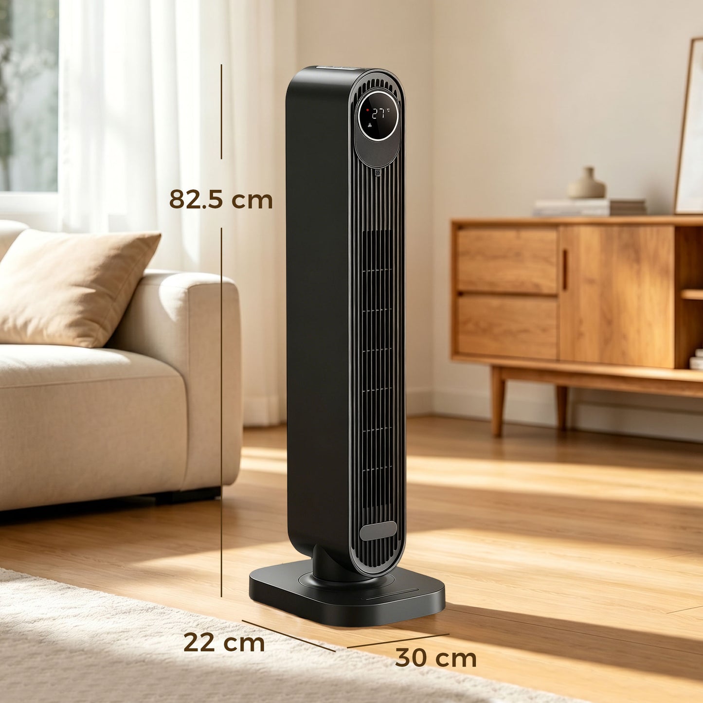2000W Ceramic Electric Heater with Fan, Timer, Oscillation - Black