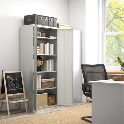 Five Shelf Lockable Steel Office Cabinet - White