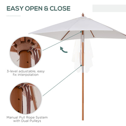 2m x 1.5m Garden Parasol Umbrella with Tilting Sunshade Canopy, Outdoor Market Table Umbrella with Wood and Bamboo Frame