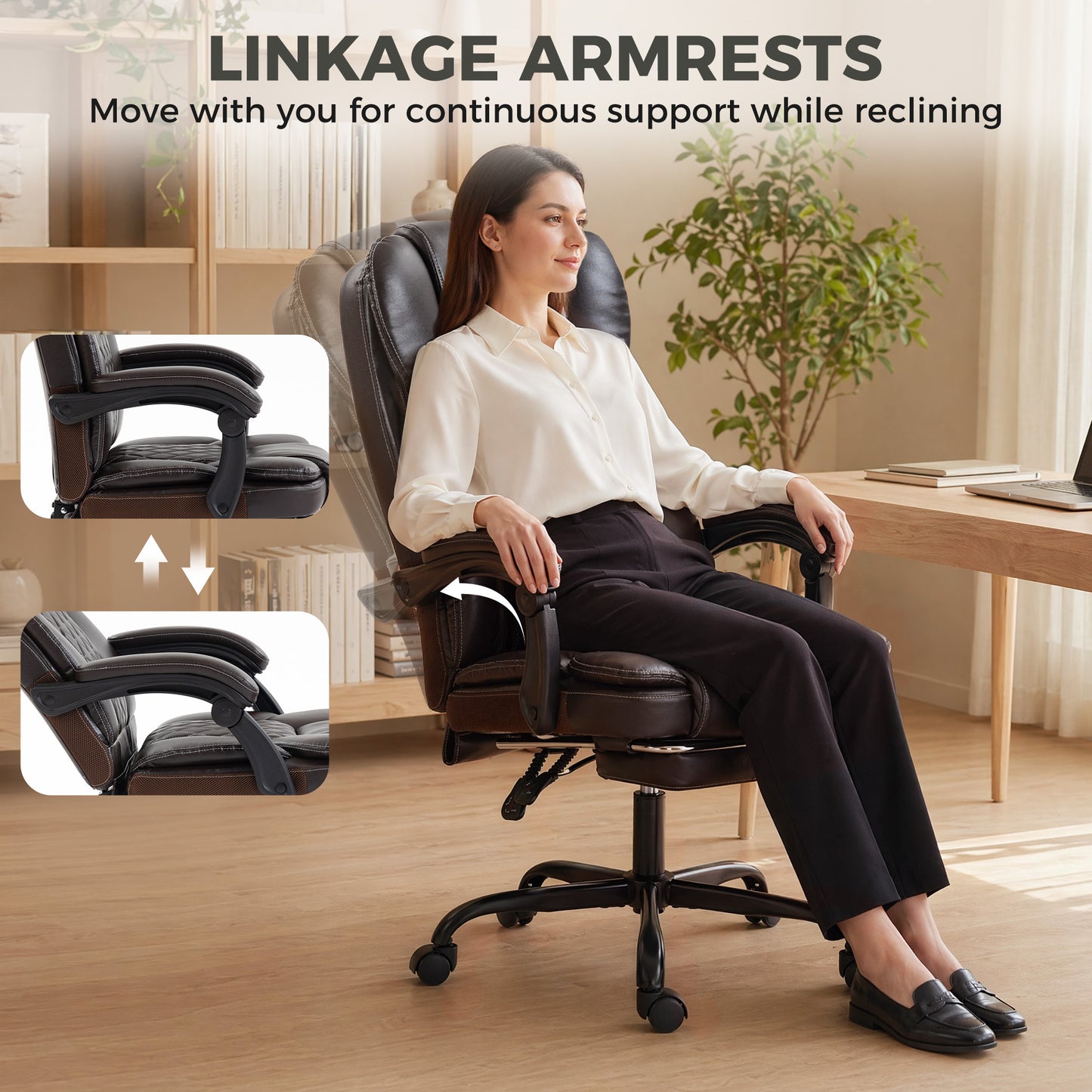 Executive Home Office Chair Reclining Function Footrest Computer Desk Chair High Back, Brown