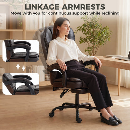 Executive Home Office Chair Reclining Function Footrest Computer Desk Chair High Back, Brown