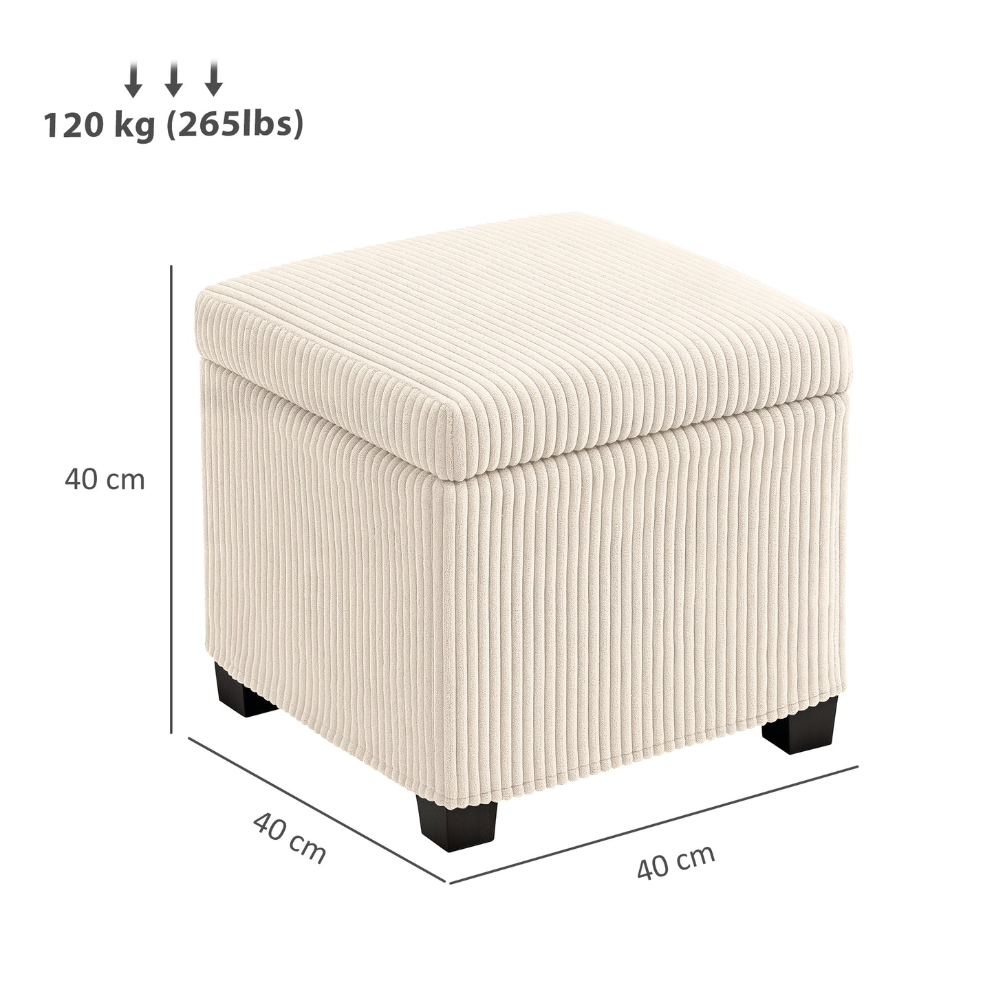 Storage Ottoman Bench, Corduroy Storage Chest Box with Wooden Legs, 40cm Bed End Bench for Living Room, Bedroom, Entryway