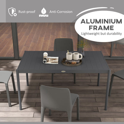 Six-Seater Outdoor Table with Slatted Aluminium Top and Steel Legs