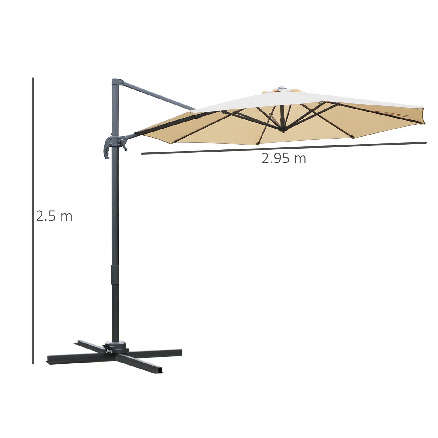 Round Umbrella Parasol with Tilt 360° Rotation and Hand Crank Cross Base - Beige