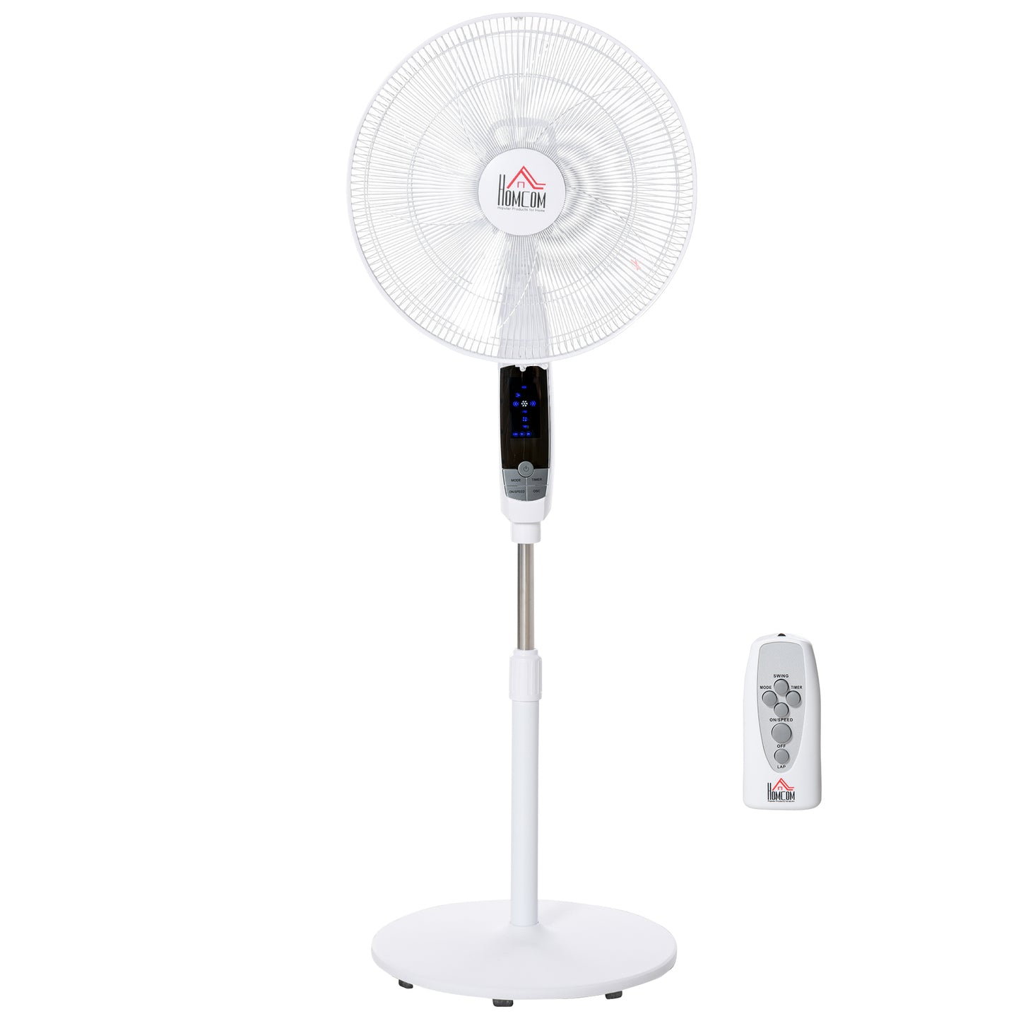 16'' Pedestal Stand Fan, 3 Speed 3 Mode, 85° Oscillation, LED Panel, 3M Remote Controller, Height Adjustable for Living Room