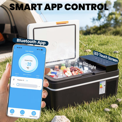 20L Compressor Car Fridge Freezer, Camping Refrigerator with App Control, 12/24V DC and 100-240V AC