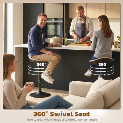 Set of 2 Barstools PU Leather Kitchen Stools with Saddle Seat Height Adjustable Swivel Kitchen Chairs with Footrest Oak