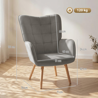 Modern Accent Chair, Upholstered High Back Armchair with Tufted Wingback, Seat Padding