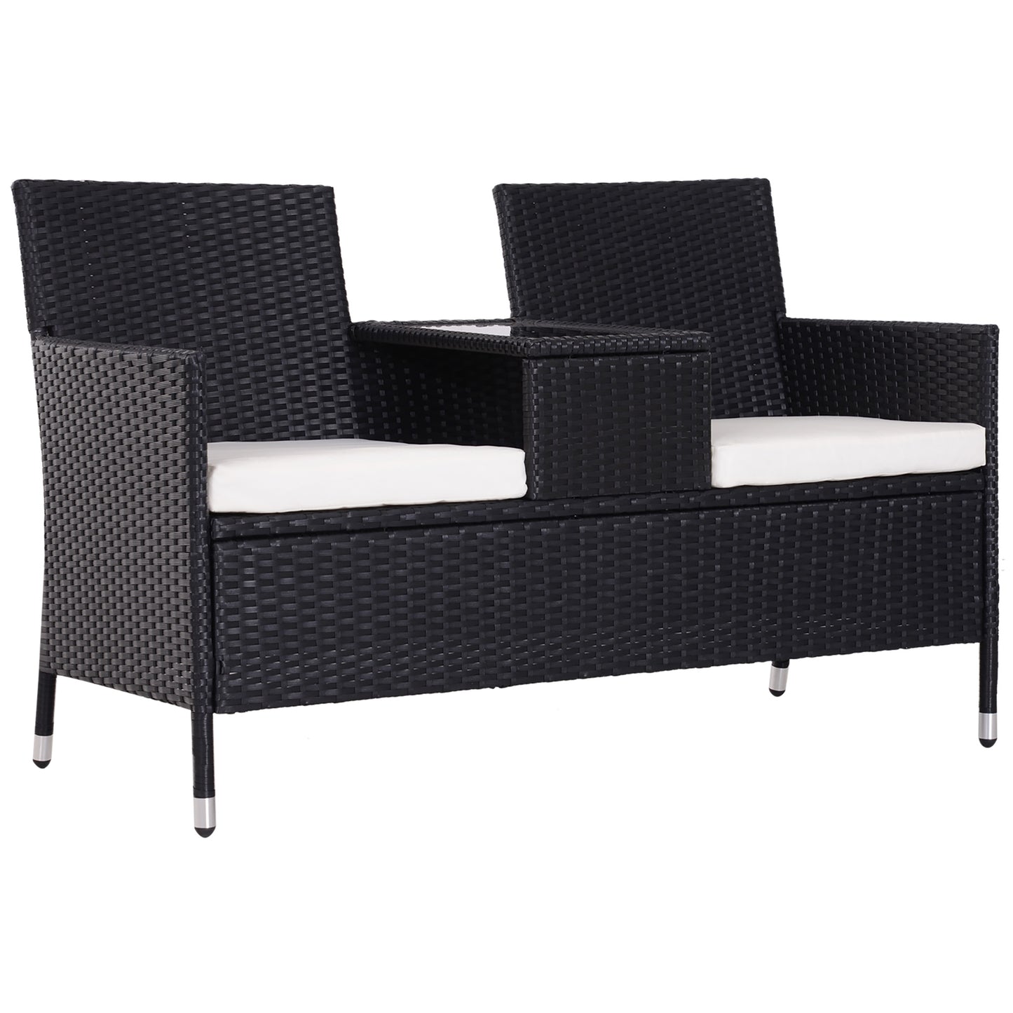 2-Seater Rattan Chair Set W/Middle Tea Table-Black