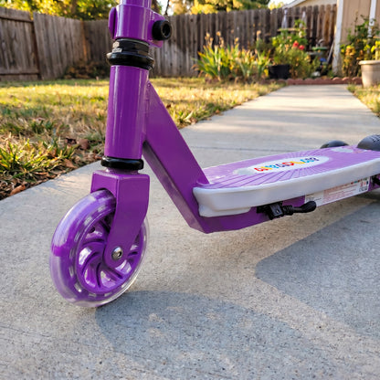 Electric Scooter for Kids Aged 4-7 Years, with Flashing LED Lights, Rear Auxiliary Wheels, Purple