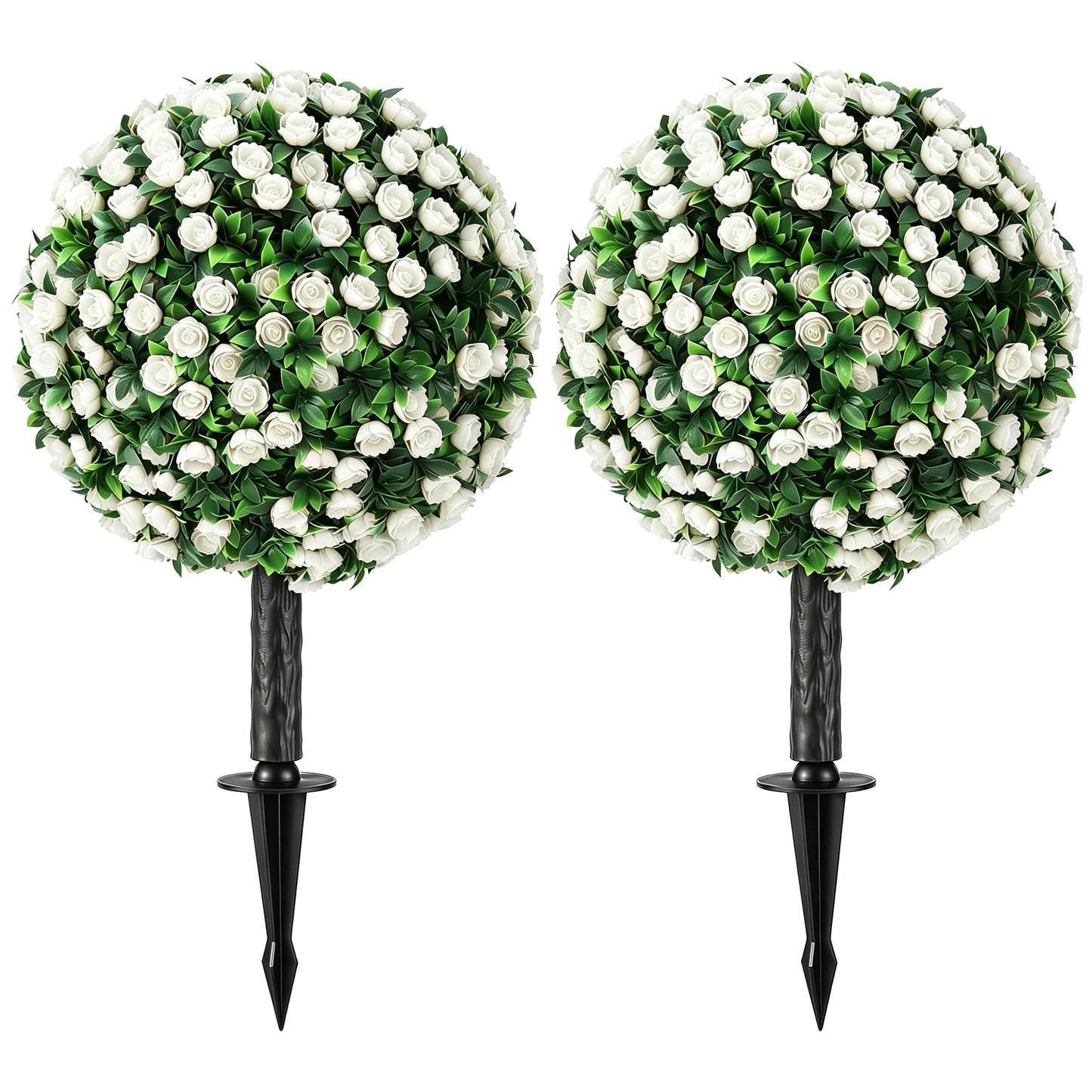 Artificial Rose Topiary UV Resistant, 2-Pack Fake Plants, 55 cm, White