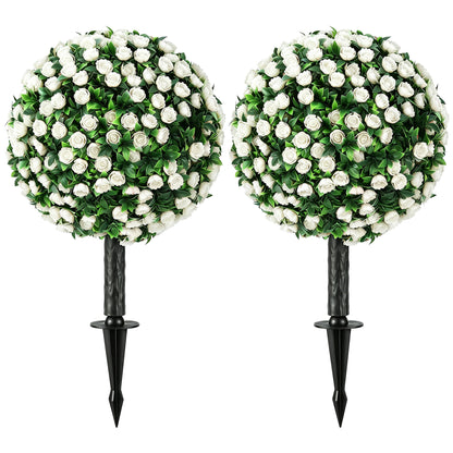 Artificial Rose Topiary UV Resistant, 2-Pack Fake Plants, 55 cm, White