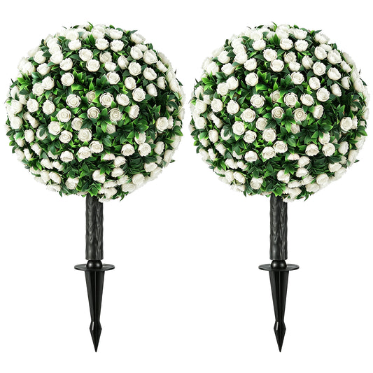 Artificial Rose Topiary UV Resistant, 2-Pack Fake Plants, 55 cm, White